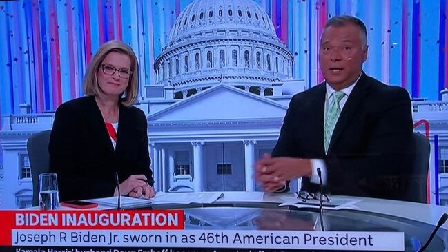 Ellen Fanning and Stan Grant during the coverage of Joe Biden’s inauguration.