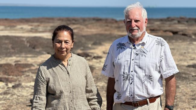 Remembering Cyclone Tracy Inc’s Richard Creswick with artist Techy Masero at the proposed site for a separate Cyclone Tracy memorial sculpture.