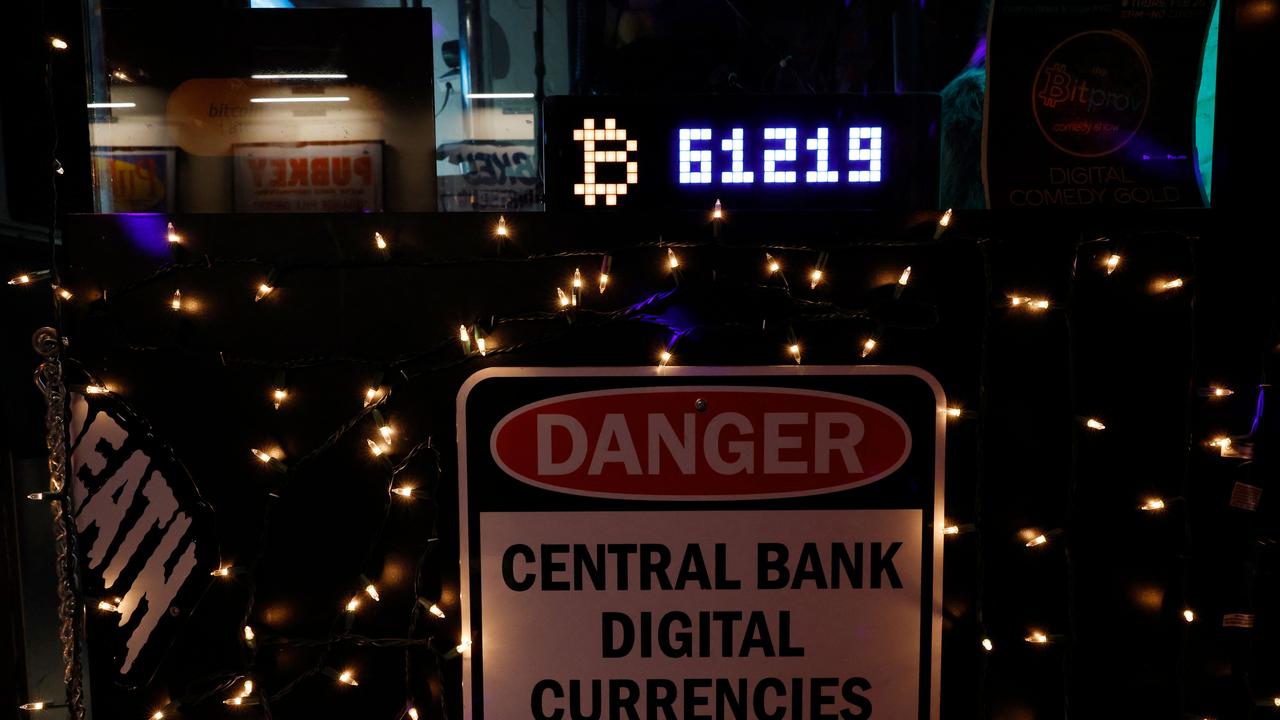 Bitcoin price is displayed at Pubkey Bar on February 29, 2024 in New York City. Picture: Michael M. Santiago/ Getty Images via AFP