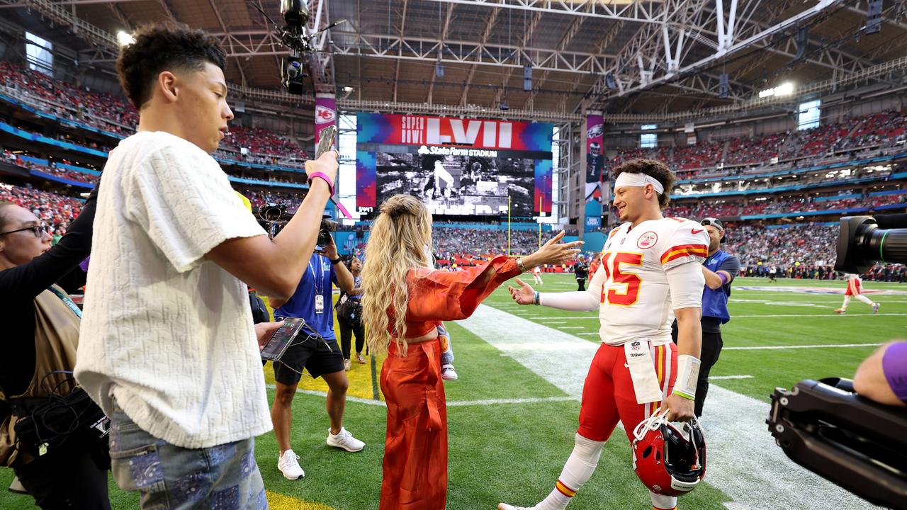 Jackson Mahomes stands on the sidelines at the Super Bowl in February. (Photo by Christian Petersen/Getty Images)