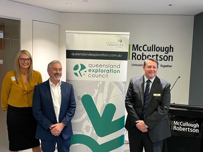 QEC Chair Kim Wainwright with QEM Limited Managing Director Gavin Loyden and Aaron Dhal, Partner at McCullough Robertson, at the QRC's investment showcase.