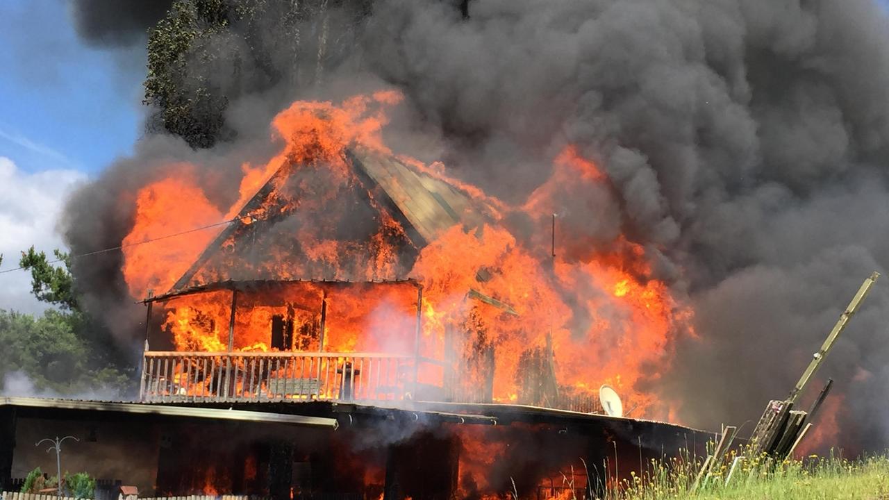 The Birds’ Geeveston home was destroyed by fire. Picture: Stewart Wardlaw