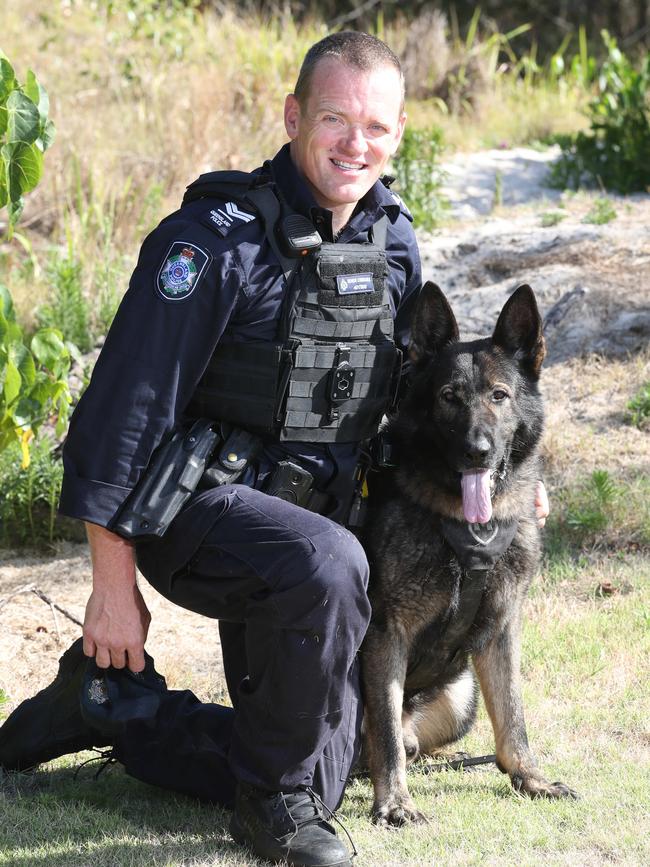 Senior Constable Ben Sawden with his dog Chief ready for action. Picture Glenn Hampson