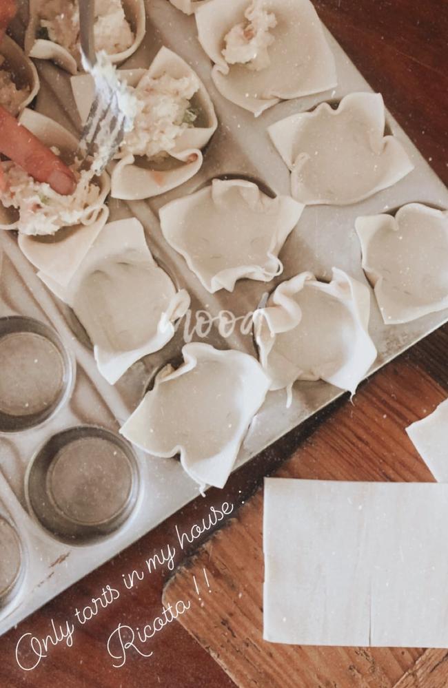 Phoebe Burgess making Ricotta tarts, posted to her Instagram story. Picture: Instagram