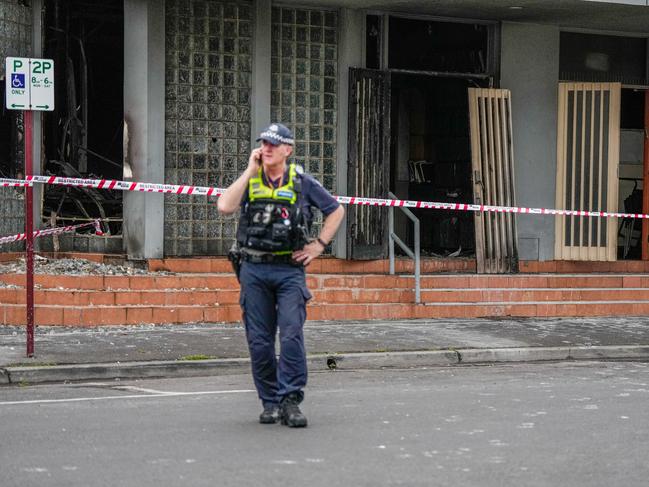 A police officer stands on patrol at the front of the Adass Israel Synagogue on December 6, 2024 in Melbourne, Australia. Picture: Getty Images