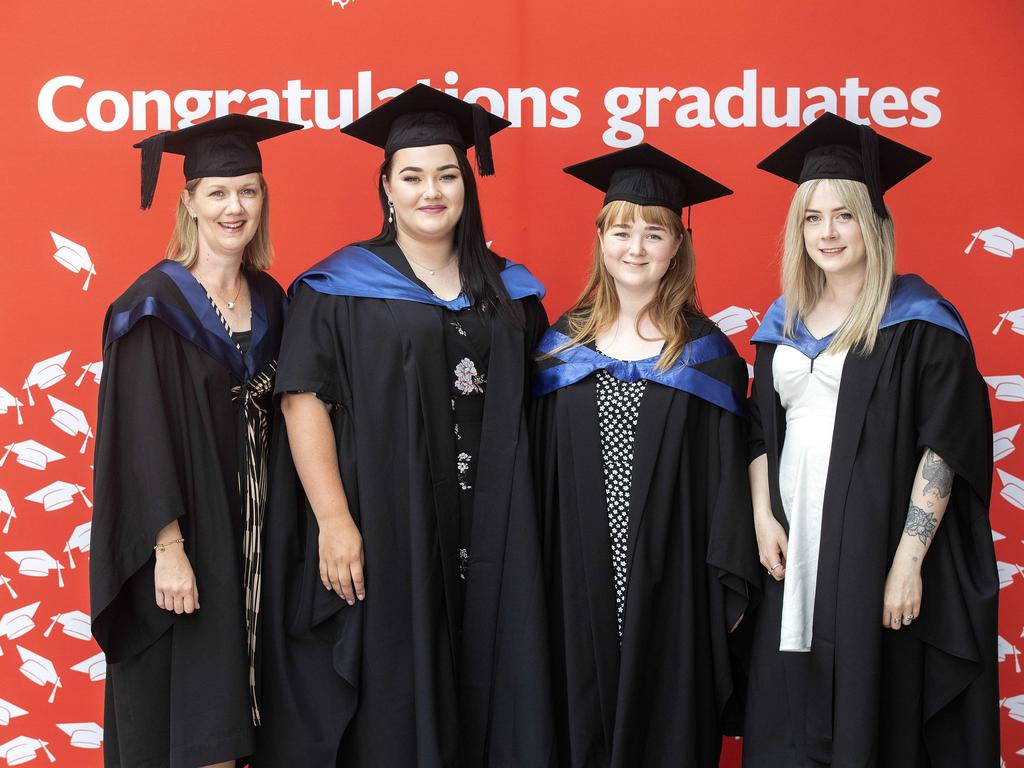 UTAS Graduations, Belinda Dooley, Grace Coleman, Jessanna Gent and Isabelle Creavin at Hobart. Picture Chris Kidd