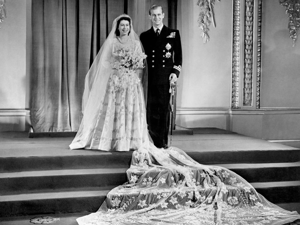 Then Princess Elizabeth and Lieutenant Philip Mountbatten after their wedding ceremony on November 20, 1947.