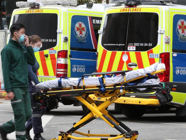 MELBOURNE, AUSTRALIA - NewsWire Photos MAY 07 2021:  STOCK, Ambulances in Melbourne at the Royal Melbourne Hospital.  Picture: NCA NewsWire / David Crosling