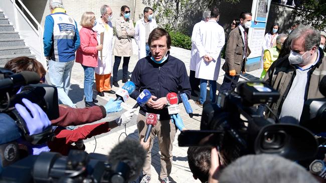 Madrid’s Mayor Jose-Luis Martinez Almeida talks to the press. Picture: AFP