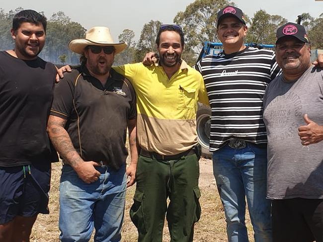 Facebook image of Latrell Mitchell and his dad and brother and mate helping out with the fires in Taree.Picture from Allan Ashley Williams Facebook pageDated 13/11/2019https://www.facebook.com/100009989681847/posts/988128278196819?d=n&sfns=mo