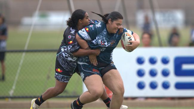 Tusiga Salei on the charge for the Territory All Stars in the 2023 Deadly Cup Carnival women's match. Picture: Pema Tamang Pakhrin