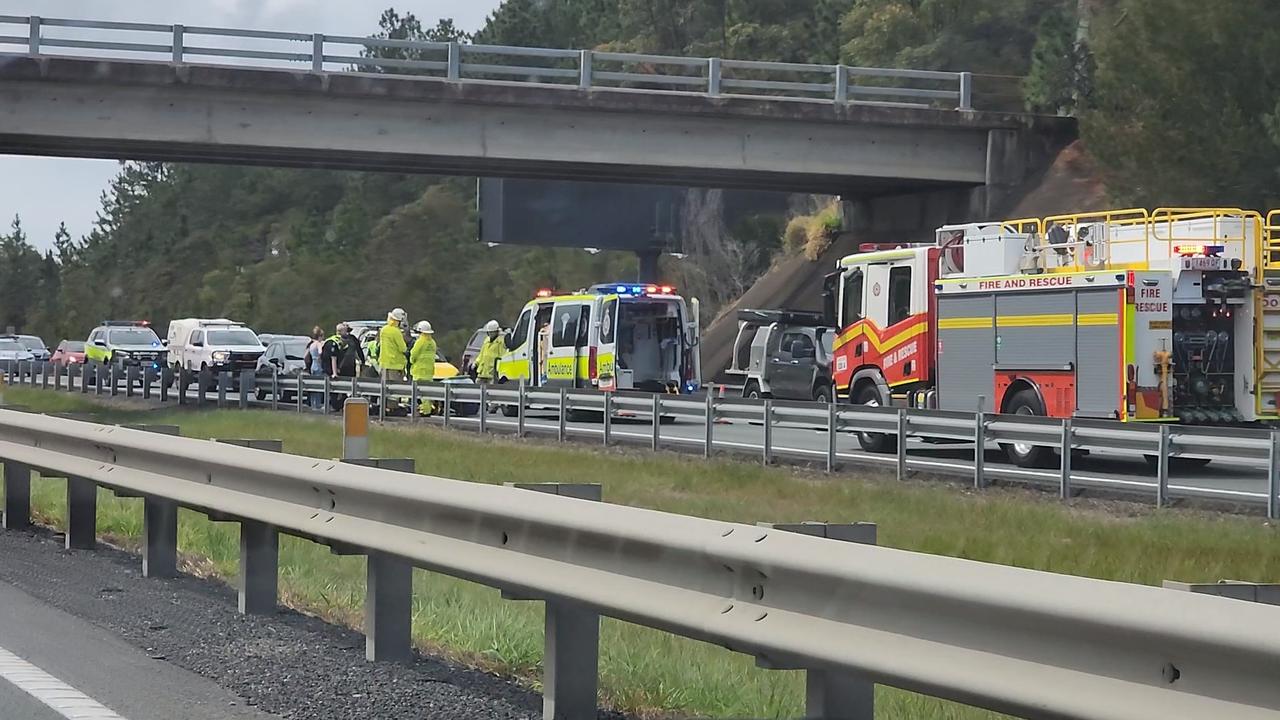 The scene of the crash on the Bruce Highway on Sunday afternoon.