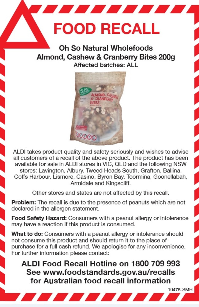 Aldi issued a recall for the same brand of nuts and snacks in March, 2018. Picture: Facebook