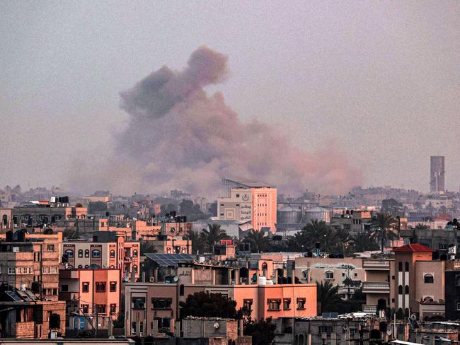 Smoke billowing over Khan Younis in the southern Gaza Strip during Israeli bombardment. Picture: AFP