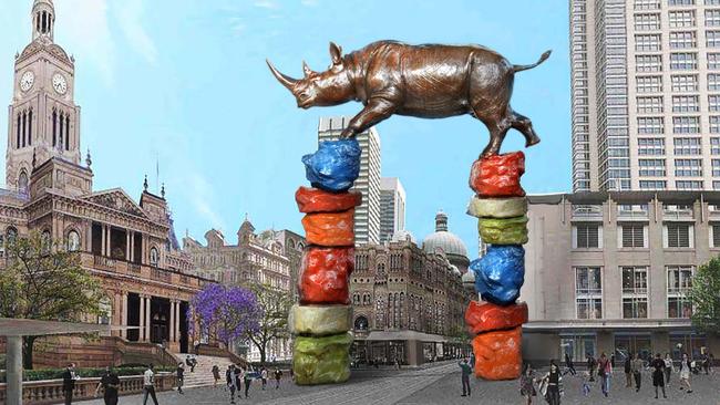 Gillie and Marc Schattner created this impression of their proposed Rhino Arch. They have offered the work free of charge to the City of Sydney. Picture: Gillie and Marc Schattner.