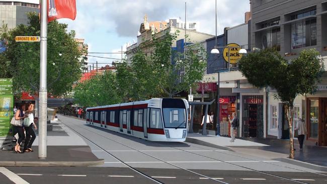 A concept image of light rail running through Oxford St mall in Bondi Junction. Source: Waverley Council