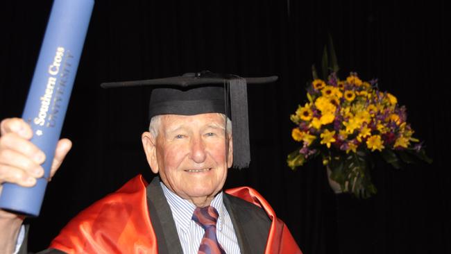 When 97-year-old Allan Stewart graduated with a Master of Clinical Science (Complementary Medicine) from Southern Cross University in 2012, he was the Guinness World Records ‘World’s Oldest Graduate’. Mr Stewart died in 2018, a week short of his 103rd birthday. (Photographer: Marc Stapelberg)