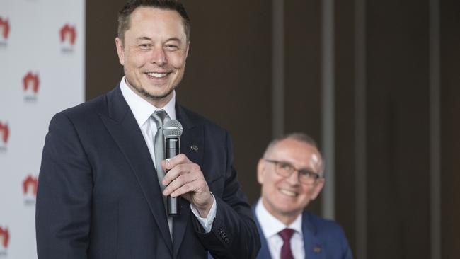 Tesla CEO Elon Musk Premier Jay Weatherill in July. Picture: AAP/Ben Macmahon