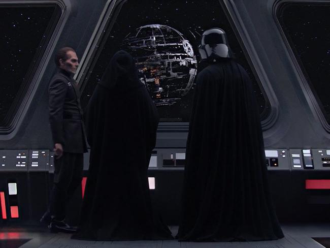 The Emperor and Darth Vader observe progress on the construction of the Death Star in Star Wars: Revenge of the Sith
