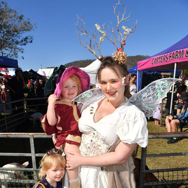 Townsville Medieval and Fantasy Festival 2024 at Cluden. Amy Foulkes with Rosie, 4, and Sybil, 2. Picture: Evan Morgan