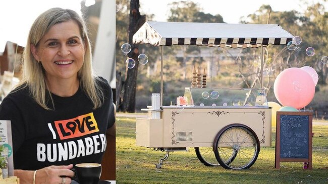 Alowishus owner Tracey McPhee and the cutest food cart in the region.