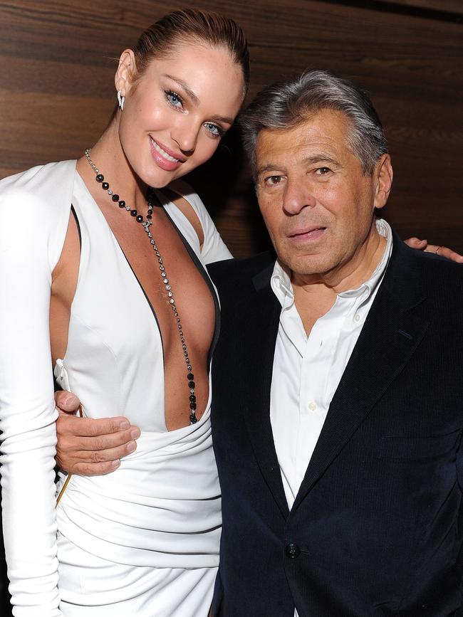 Candice Swanepoel with former president and chief marketing officer of Victoria’s Secret, Ed Razek. Picture: Dimitrios Kambouris/Getty Images for Victoria’s Secret