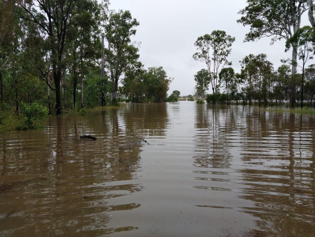 Water over the road of Beresford Rd, Boompa after torrential rain in the North Burnett, February 25, 2022. Photo: Hayden Beresford