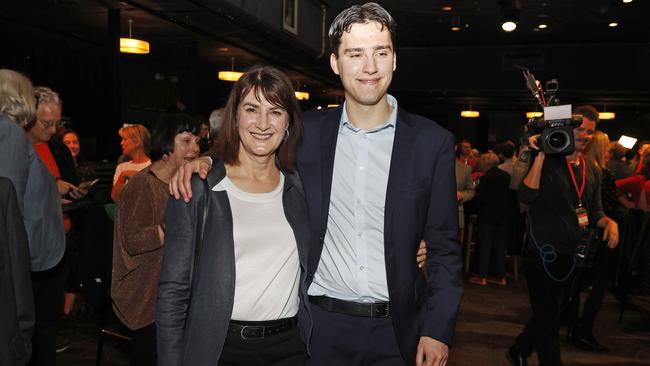 Nathan Albanese and his mother Carmel Tebbutt at the Labor Party election night function at the Canterbury Hurlstone Park RSL this year. Picture: Tim Hunter