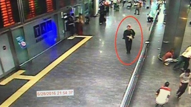 One of the bombers is identified on CCTV at Ataturk Airport in Istanbul, Turkey.