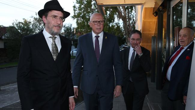 Rabbi Levi Wolff, left, with Peter Dutton at Sydney’s Central Synagogue in May. Picture: Britta Campion