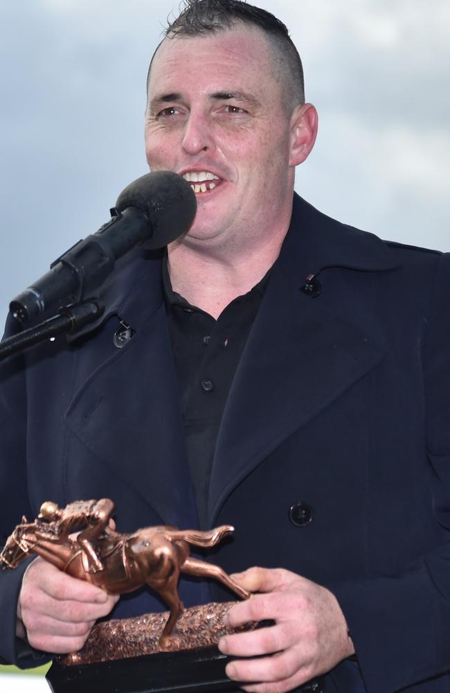 Scott Brunton after Verbano won the Book Jericho Thru Langley's BM70 Hcp at Warrnambool Racecourse on May 02, 2023 in Warrnambool, Australia. (Photo by Reg Ryan/Racing Photos via Getty Images)