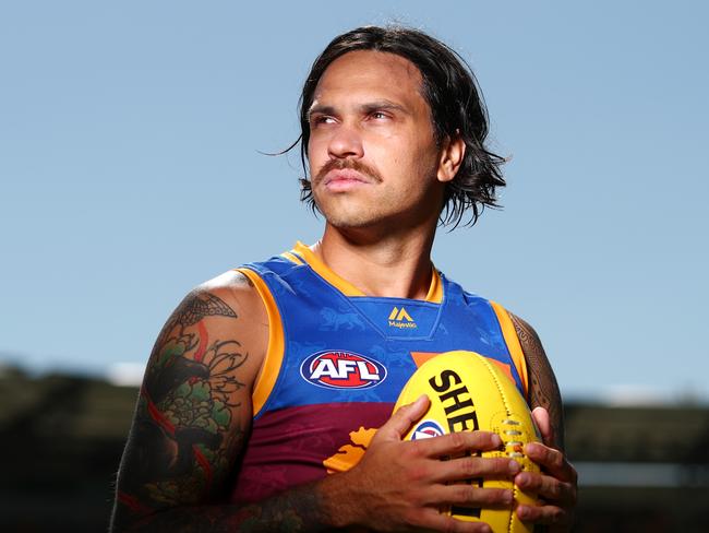 BRISBANE, AUSTRALIA - AUGUST 13: Allen Christensen poses during a Brisbane Lions AFL portrait session at The Gabba on August 13, 2019 in Brisbane, Australia. (Photo by Chris Hyde/Getty Images)