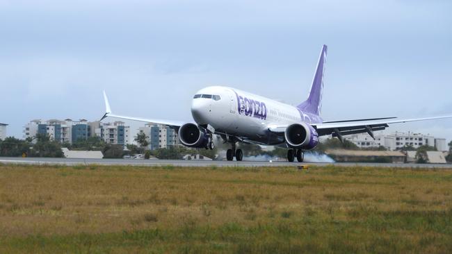 New budget airline Bonza has welcomed its first aircraft to Australian soil, a Boeing 737 Max 8. Picture: Supplied