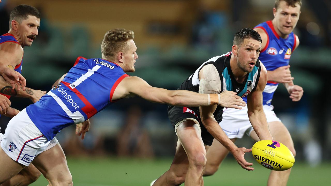 Travis Boak could be transitioned out of the midfield. Picture: Michael Klein