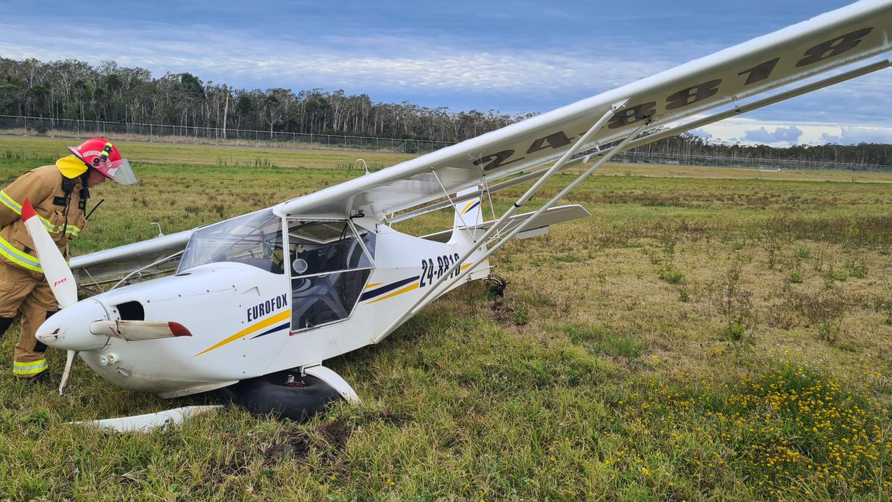 The Eurofox plane following a crash landing at the Sunshine Coast Airport.