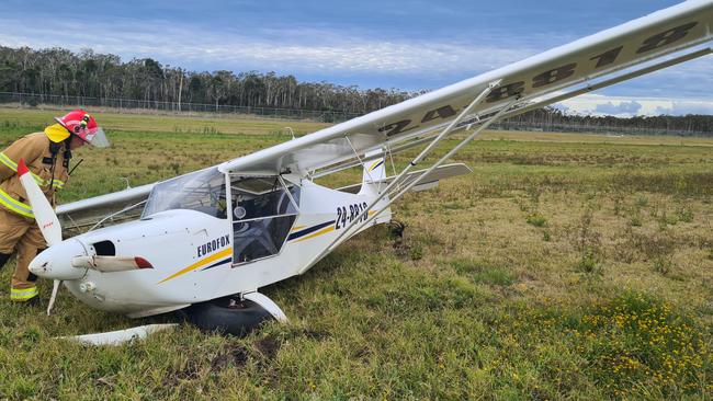 The Eurofox plane following a crash landing at the Sunshine Coast Airport.