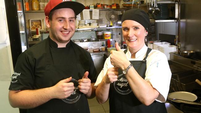 Chef Jack Lawrence with apprentice chef Lisa Parker at Now and Not Yet, a Warrandyte cafe that donates proceeds to local causes, photographed as part of #SnapMelbourne. Picture: Hamish Blair