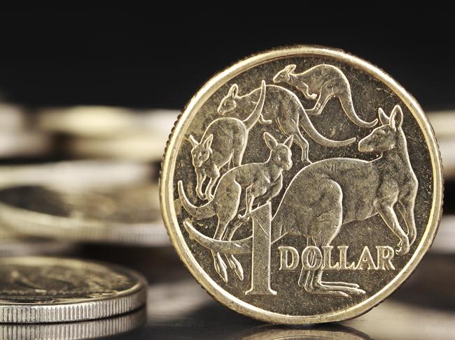 Australian dollar coins on a dark reflective background. Picture: iStock