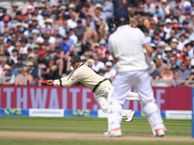 England batsman Moeen Ali is caught out by Usman Khawaja. (Photo by Stu Forster/Getty Images)