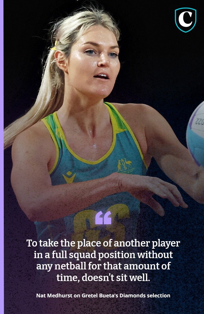 Nat Medhurst does not believe Gretel Bueta should immediately return to the Diamonds squad. Picture: Getty Images