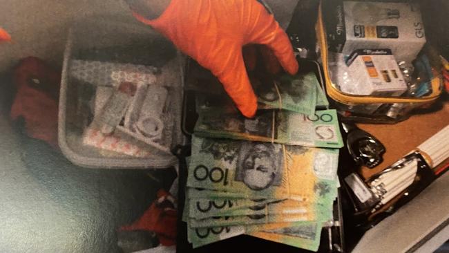 Police found cash and drug paraphernalia during searches relating to the arrest of Andrew Spurling who has been jailed for serious drug trafficking offences including manufacturing methylamphetamine. Picture: Supplied by the District Court