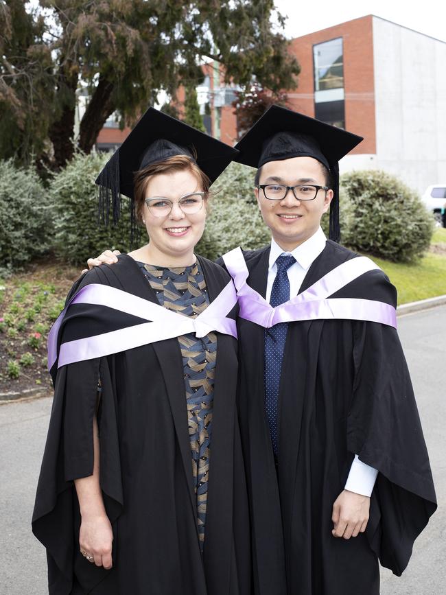 Chelsea Swan and Yijie Tang at the UTAS Graduation at Launceston. PICTURE CHRIS KIDD