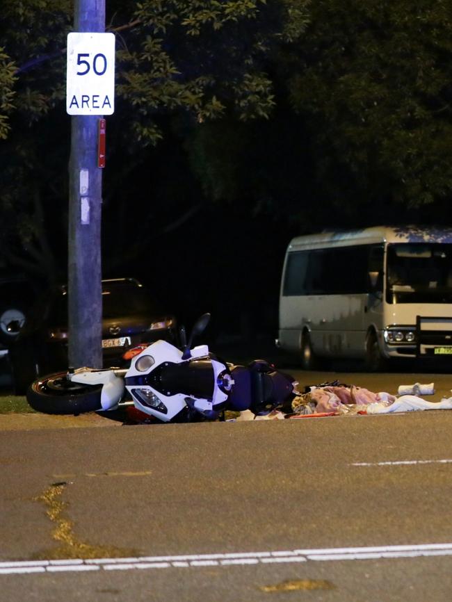 The motorbike after the crash. Picture: Dean Asher