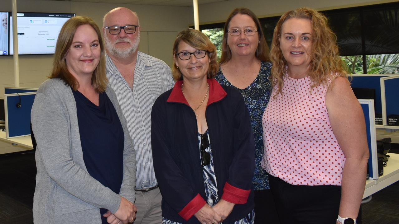 Simon Lever, Karen Pile, Sarah New, Alison Mehrton and Charmaine Grant at the Plenacura office at CQUniversity.