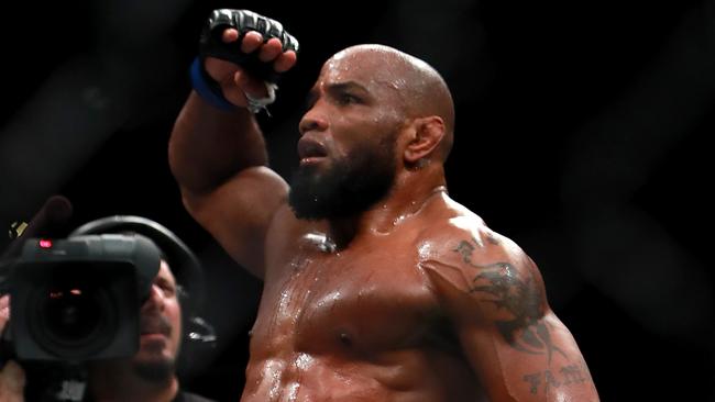 Yoel Romero of Cuba salutes the crowd after his KO victory over Chris Weidman.