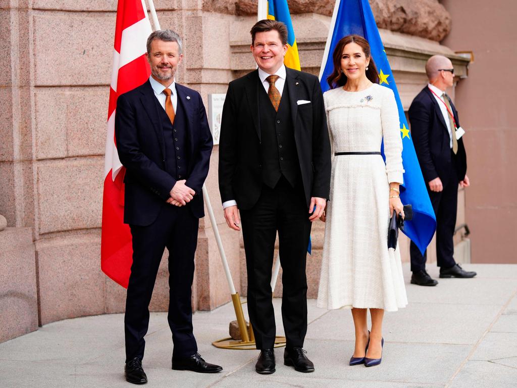 They posed with the Speaker of the Swedish parliament (Riksdag) Andreas Norlen after arriving in Stockholm. Picture: Ida Marie Odgaard/Ritzau Scanpix/AFP