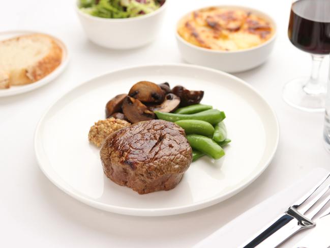 An idea of what you can expect to eat on a Qantas flight in first class — it sure beats the nondescript curry in economy. Picture: Supplied