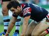 Roosters Aidan Guerra is injured during the Sydney Roosters v Cronulla Sharks rugby league game at Allianz Stadium, Sydney. Pic Brett Costello