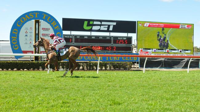 Jockey Ben Jewitt rode the Anthony Mountney-trained Reid River R-Mani to victory in the first race of the Wathba Stud Farm Cup event on the Gold Coast. The Cup is part of H. H. Sheikh Mansoor Bin Zayed Al Nahyan Festival. Picture: Jessica Hawkins, Trackside Photography.