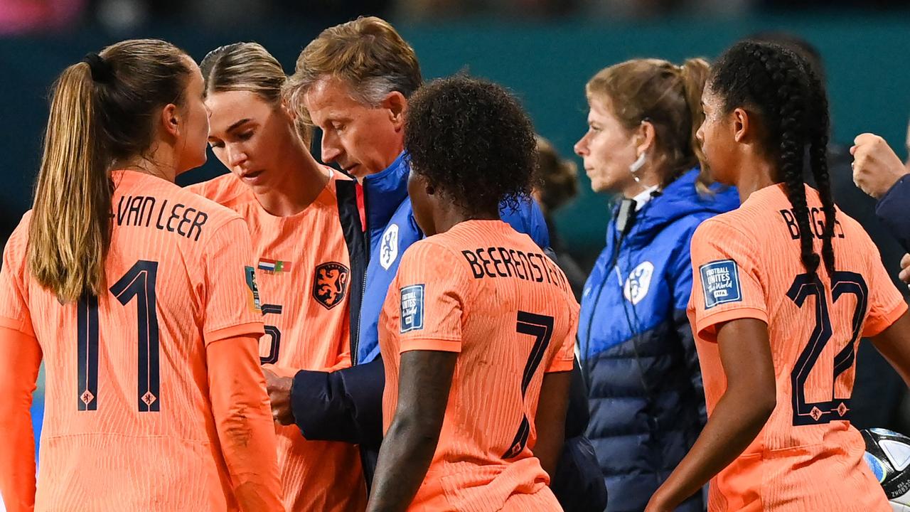 Netherlands' coach Andries Jonker used the break to give set piece instructions to his team.